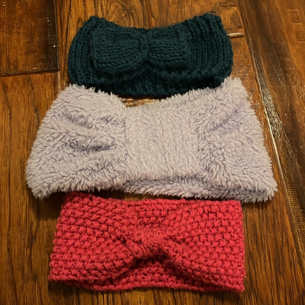 Handmade Teal & Pink Yarn Knot Headbands & Cotton Aerie Lavender Knot Headband.